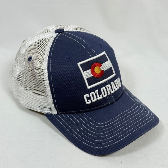 Colorado Flag Embroidered Trucker Hat Zephyr Navy Blue White Mesh Cap - Picture 1 of 10